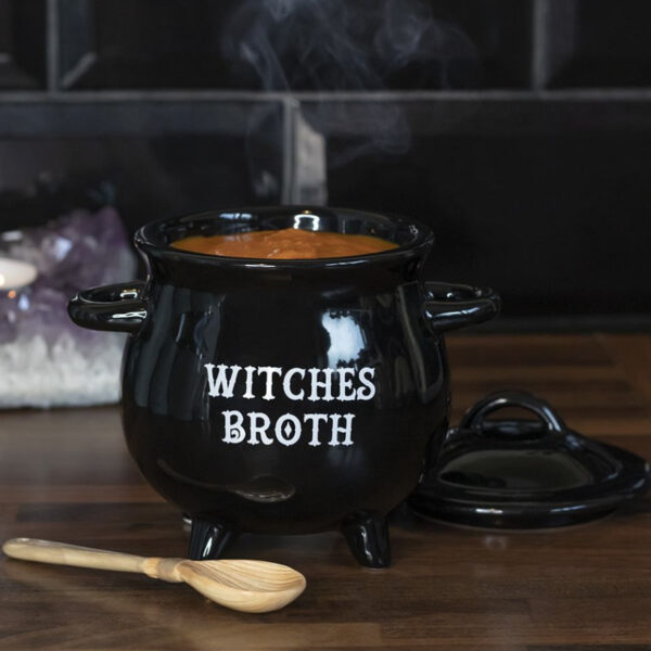 Witches Broth Cauldron Soup Bowl With Broom Spoon