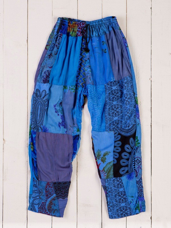 Blue Overdyed Upcycled Patchwork Trousers