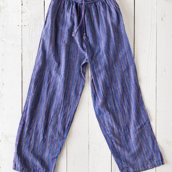 Stonewashed Striped Cotton Trousers