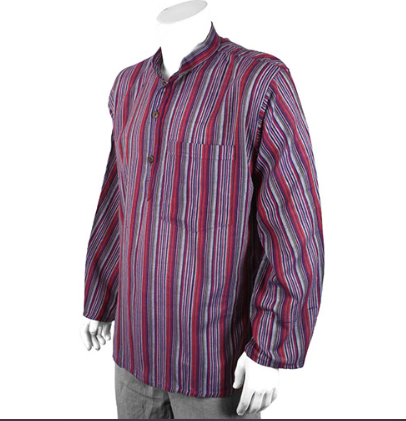 Striped Cotton Three Button Grandad Shirt - Image 4