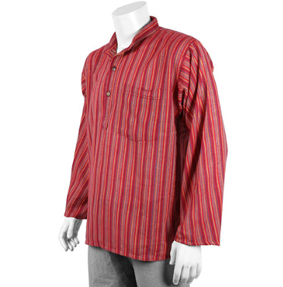 Striped Cotton Three Button Grandad Shirt