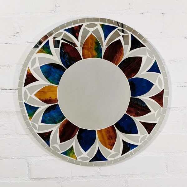 Multi Coloured Round Flower Mosaic Mirror