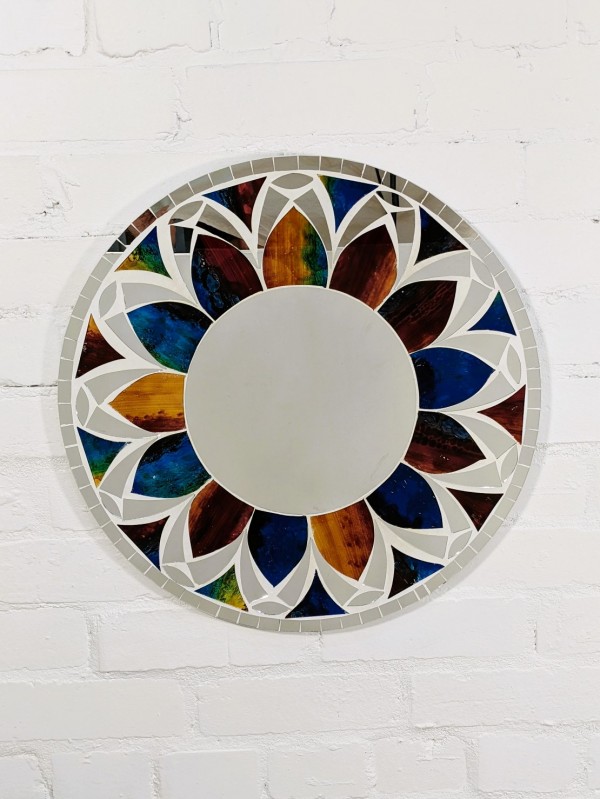 Multi Coloured Round Flower Mosaic Mirror