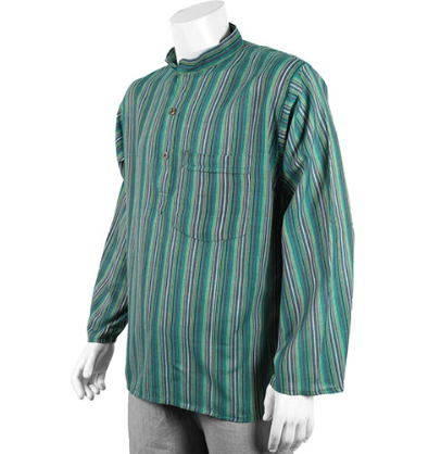 Striped Cotton Three Button Grandad Shirt - Image 5