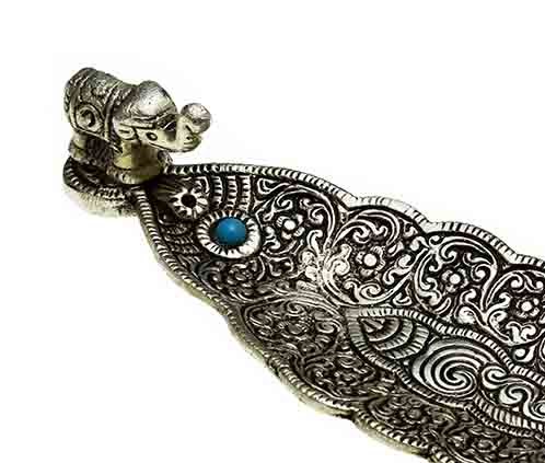 Elephant And Leaf Metal Incense Holder