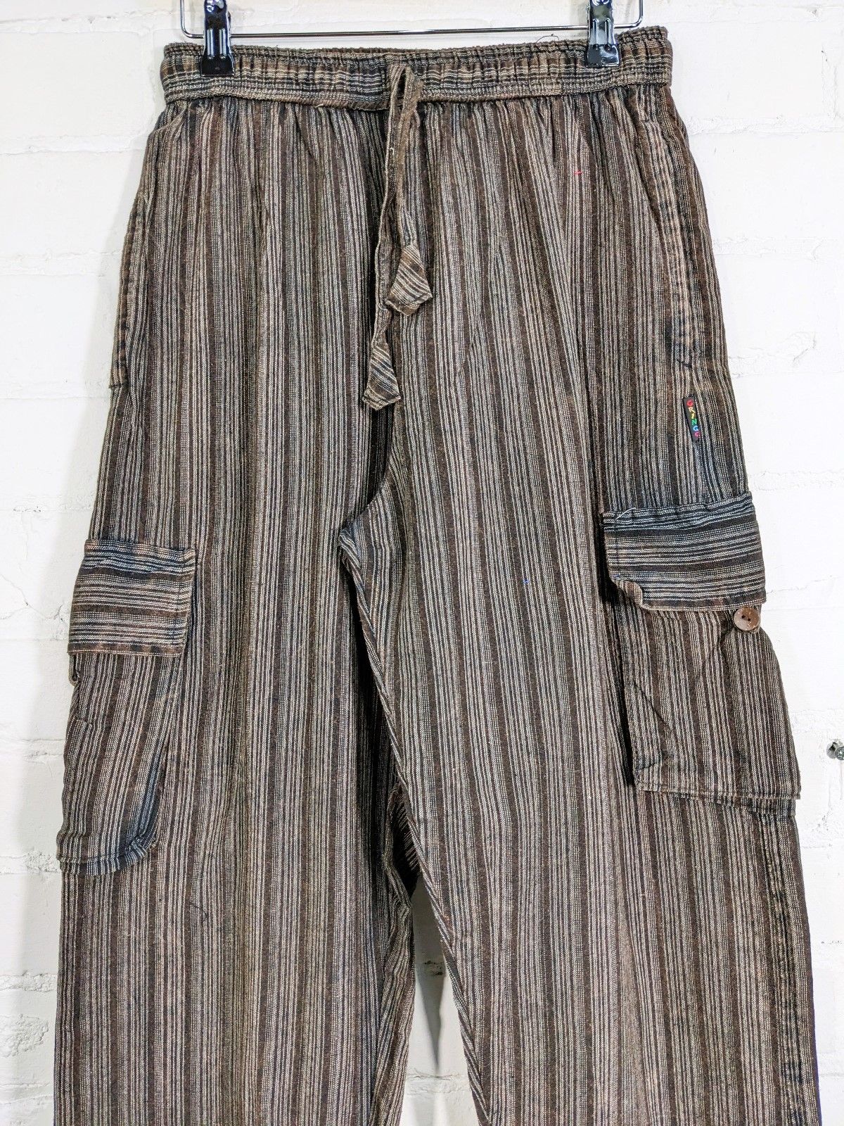 Stonewashed Striped Cotton Cargo Trousers - Image 3