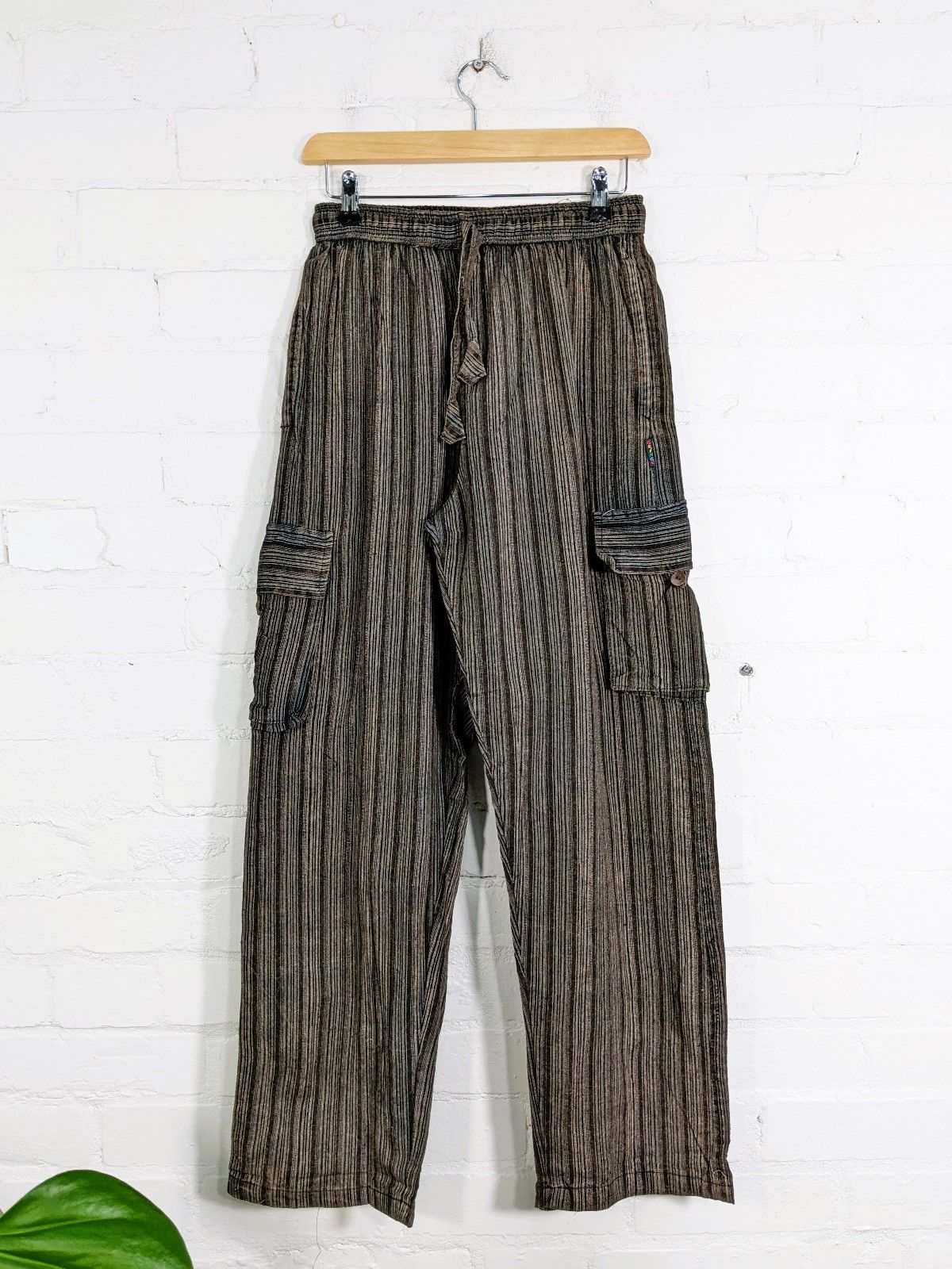 Stonewashed Striped Cotton Cargo Trousers - Image 2