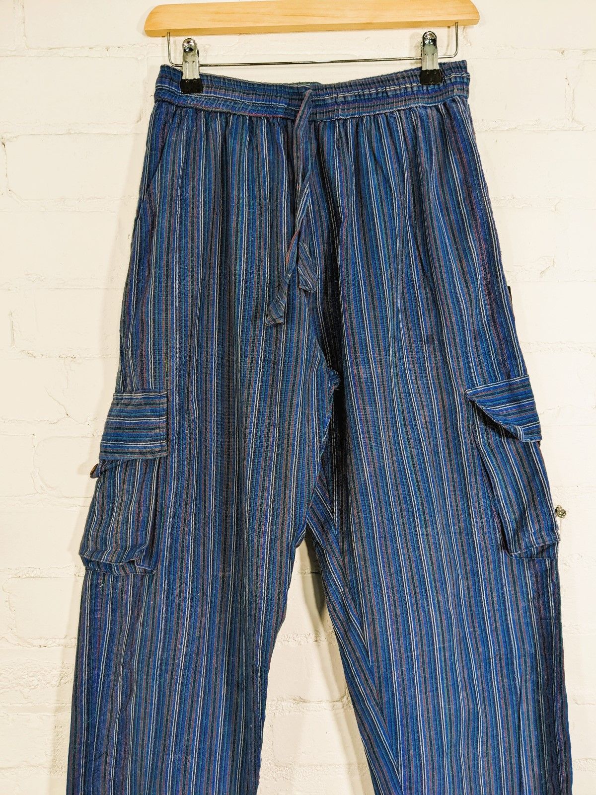 Stonewashed Striped Cotton Cargo Trousers - Image 5