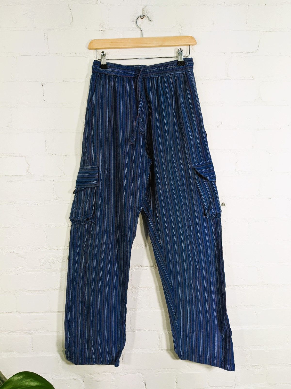 Stonewashed Striped Cotton Cargo Trousers - Image 4