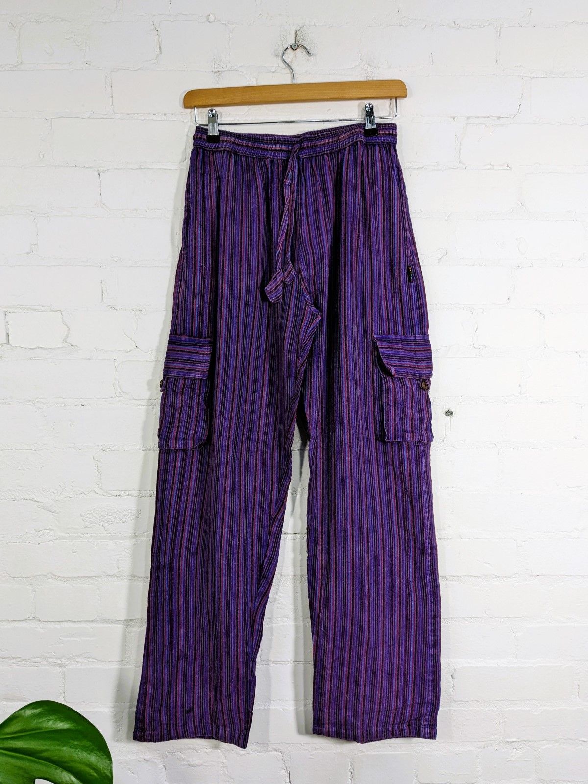 Stonewashed Striped Cotton Cargo Trousers - Image 8
