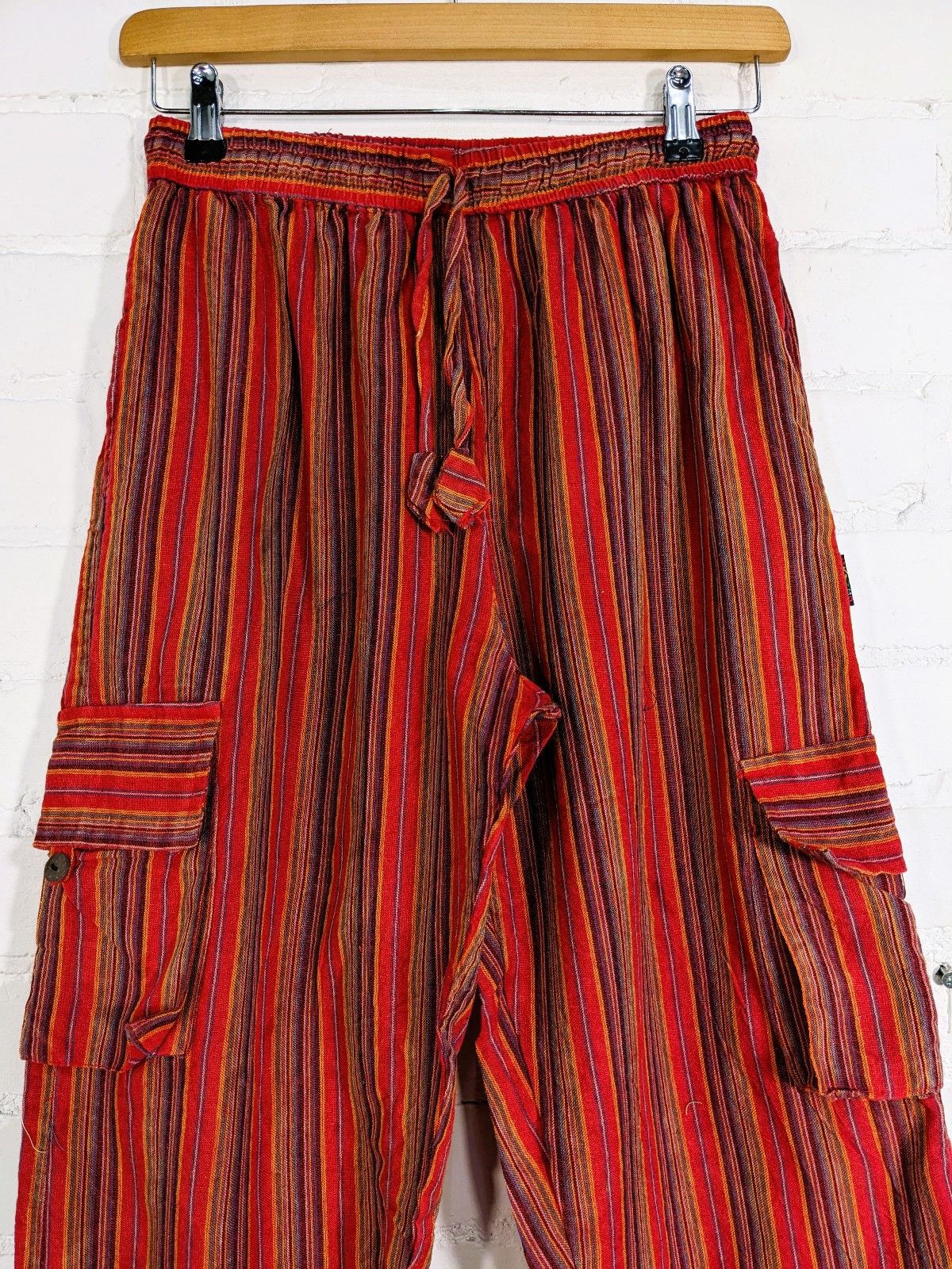 Stonewashed Striped Cotton Cargo Trousers - Image 11
