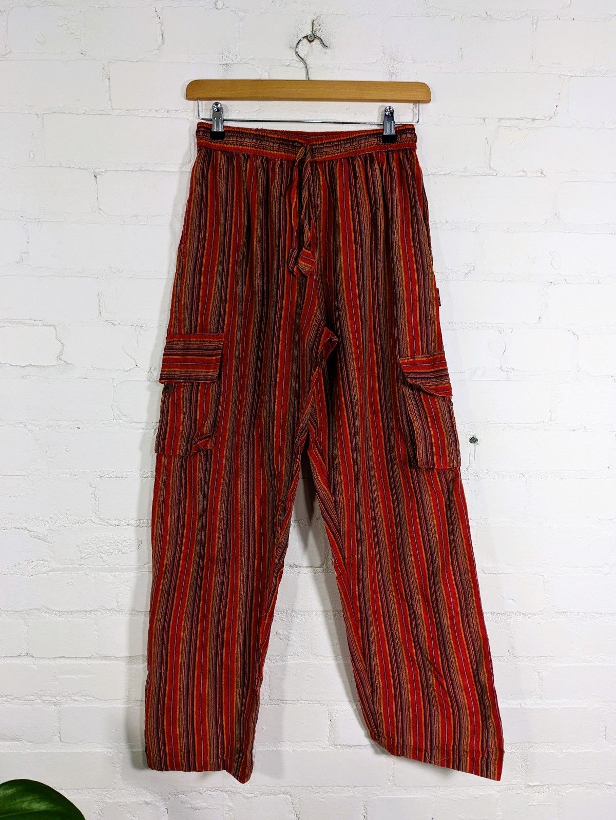 Stonewashed Striped Cotton Cargo Trousers - Image 10