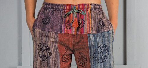 Stonewashed Cotton Patchwork Harem Trousers