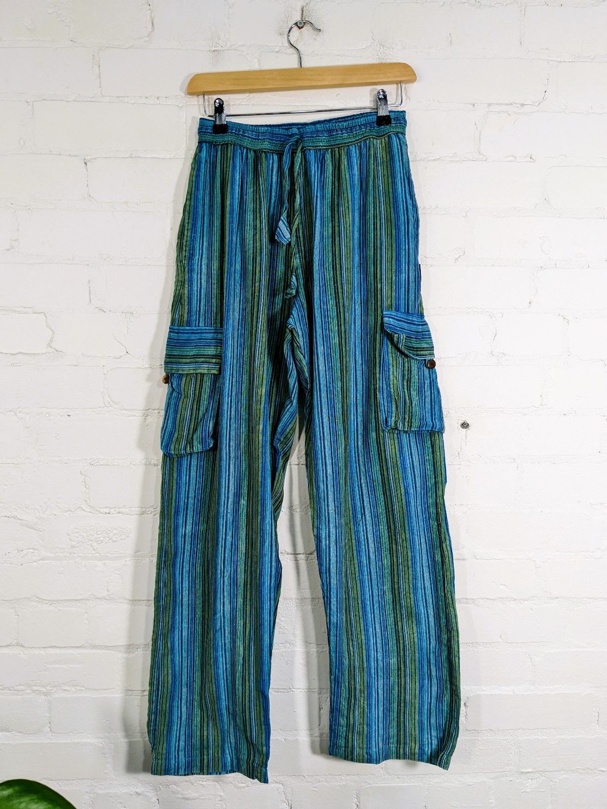 Stonewashed Striped Cotton Cargo Trousers - Image 12