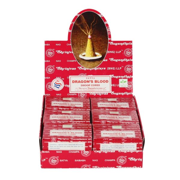 Satya Dragons Blood Dhoop IncenseCones (Box of 12 individual packets)