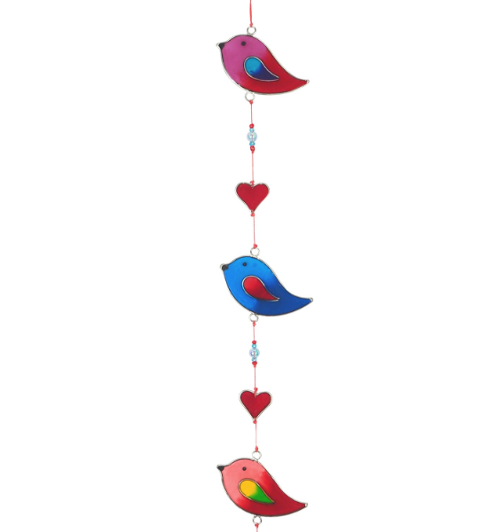 String of 3 Birds and Hearts Suncatcher