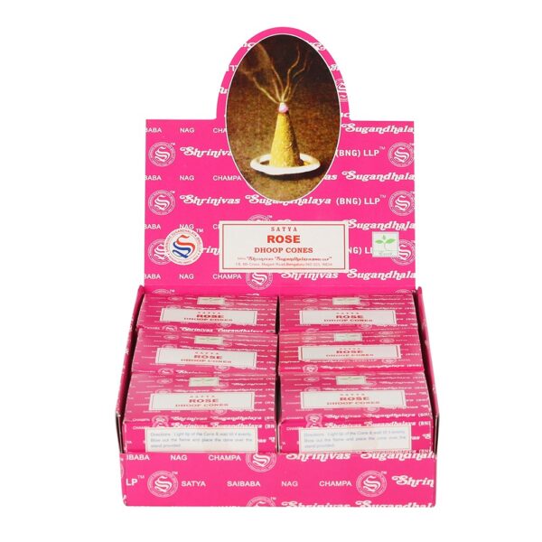 Satya Rose Dhoop Incense Cones (Box of 12 individual packets)