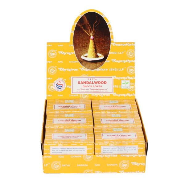 Satya Sandalwood Dhoop Incense Cones (Box of 12 individual packets)