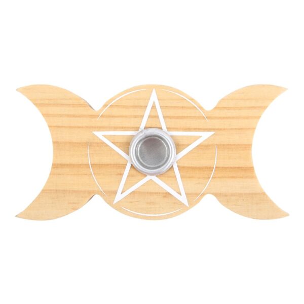 Natural Wood Triple Moon Spell Candle Holder