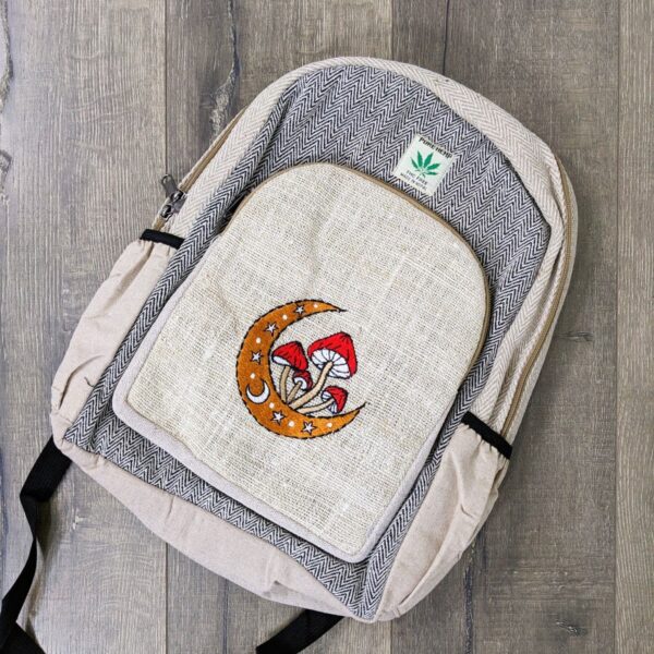 Hemp And Gheri Fabric Mushroom Moon Backpack
