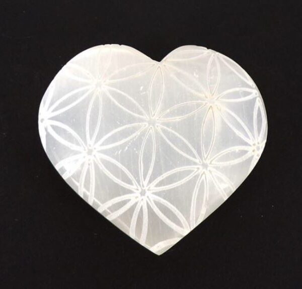 Selenite Flower of Life Heart Carving (65mm x 60mm)