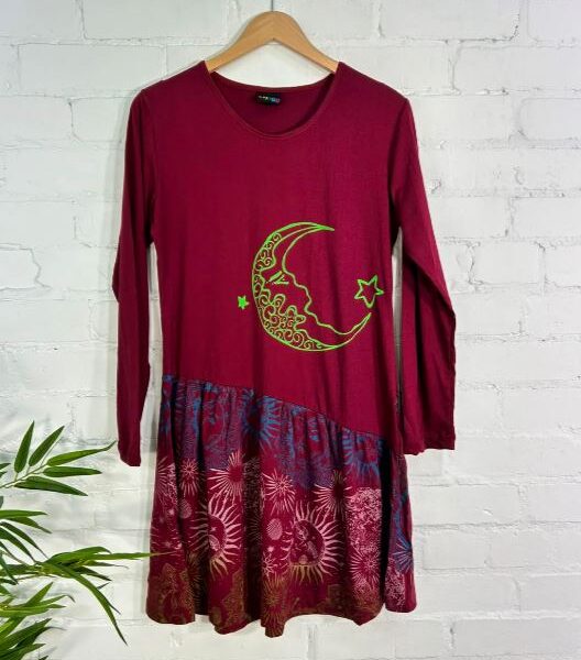 Moon Print Long Sleeve Short Dress
