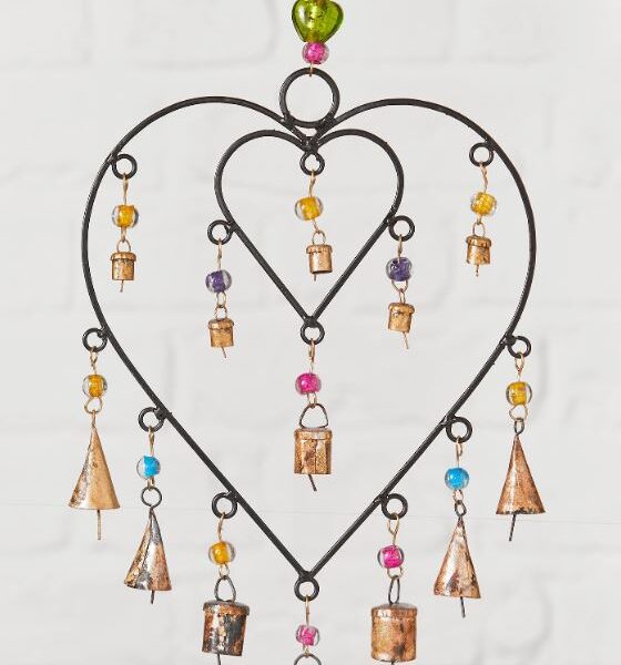 Double Connected Heart Windchime With Beads