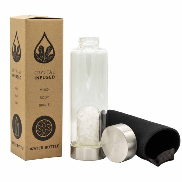 Crystal Infused Glass Water Bottle Clear Quartz