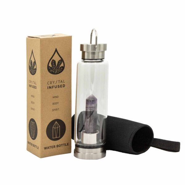 Crystal Infused Glass Water Bottle - Relaxing Amethyst