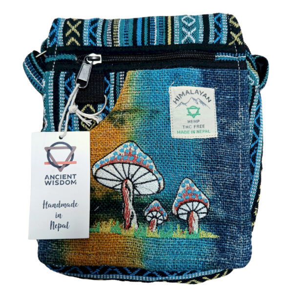 Hemp Embroidery Blue Mushroom Bag
