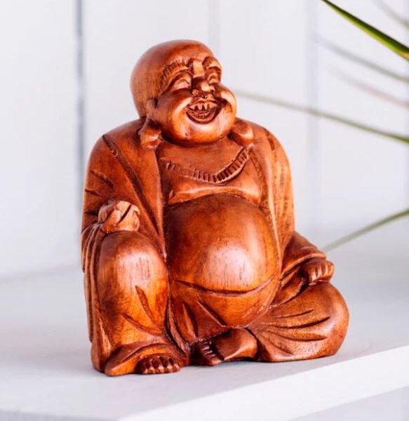 Carved Laughing Wooden Buddha