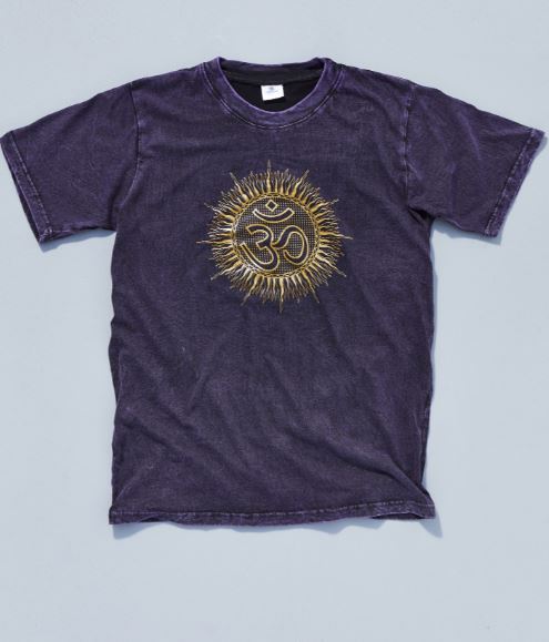 Unisex Stone Washed Om With Sun Print T-Shirt