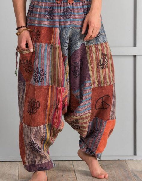 Freesize Stonewash Cotton Patchwork Aladdin Pants