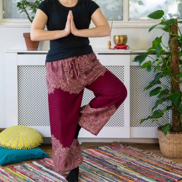 High Rise Maroon Mandala Trousers