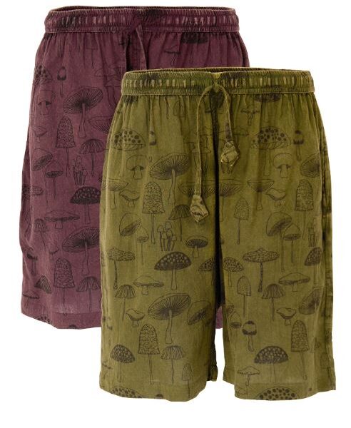 Khaki Mushroom Print Shorts Unisex